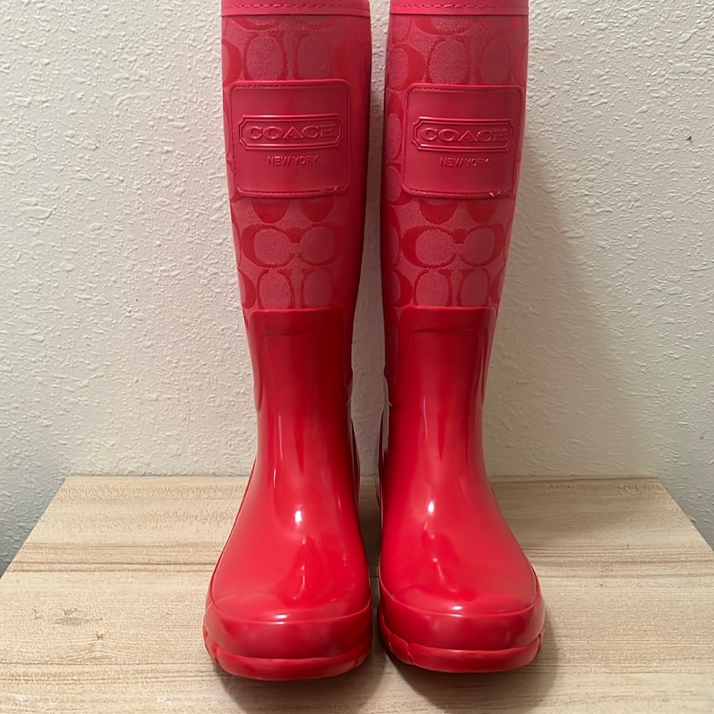 Coach Red Rubber Rain Boot - Pearl Signature Monogram… - Gem